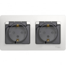 Розетка с/у 2x2P+E 16А, IP44, с крышкой/шторками, Schneider Electric Glossa [GSL000147] белый