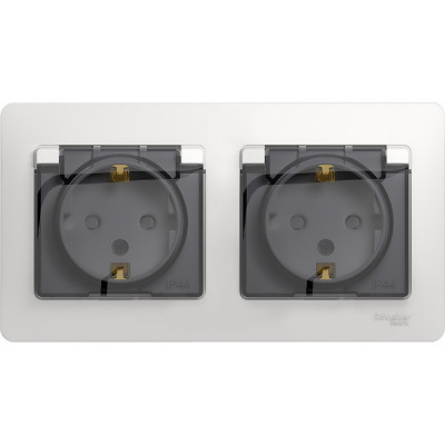 Розетка с/у 2x2P+E 16А, IP44, с крышкой/шторками, Schneider Electric Glossa [GSL000147] белый