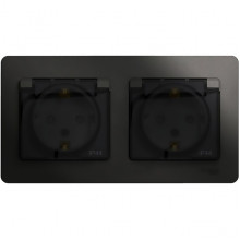 Розетка с/у 2x2P+E 16А, IP44, с крышкой/шторками, Schneider Electric Glossa [GSL000747] антрацит