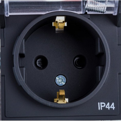 Розетка с/у 2P+E 16А, IP44, с крышкой/шторк, Schneider Electric ATLASDESIGN AQUA [ATN441046] карбон