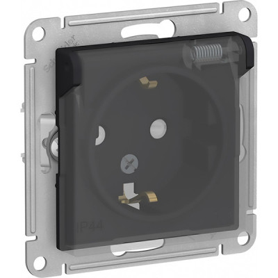 Розетка с/у 2P+E 16А, IP44, с крышкой/шторк, Schneider Electric ATLASDESIGN AQUA [ATN441046] карбон