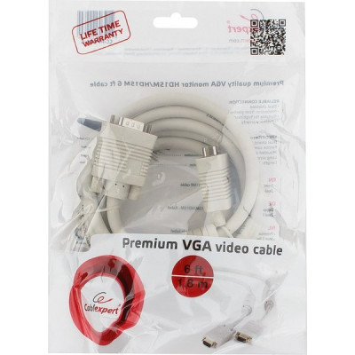 Кабель VGA 15M/15M  1,8м Premium тройной экран, феррит.кольца Cablexpert [CC-PPVGA-6]
