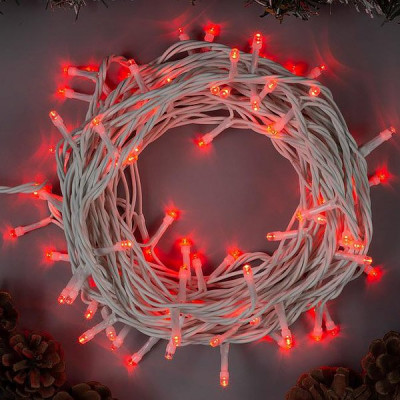 Гирлянда уличная Нить 10м, IP44, белая нить, 100 LED, свечение красное, 8 режимов, 220В [3584141]