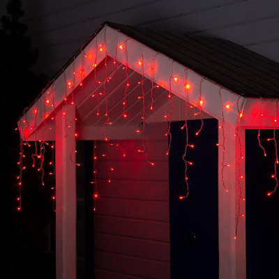 Гирлянда уличная Бахрома, 4х0,6м, IP44, белая нить, 180 LED, свечение красное, 8 режимов [3584217]