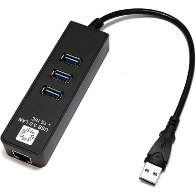 Кабель-адаптер 5bites UA3-45-04BK USB3.0 -> RJ45 10/100/1000 Мбит/с, 10см + 3*USB3.0