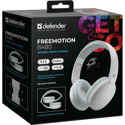 Гарнитура Defender B480 FreeMotion, белый, Bluetooth [63481]