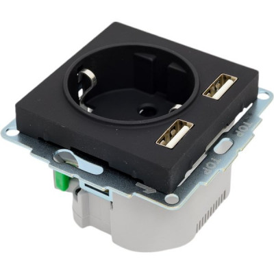 Розетка с/у 2P+E 16A + 2xUSB 2.4А/2х1.2А, IP20, Schneider Electric ATLASDESIGN [ATN001030] карбон