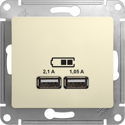 Розетка с/у 2xUSB, 2х5В/1050мА, Schneider Electric Glossa [GSL000233] бежевый