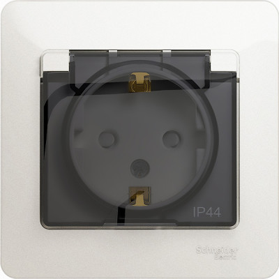 Розетка с/у 2P+E 16А, IP44 с крышкой/шторками, Schneider Electric Glossa [GSL000648] перламутр