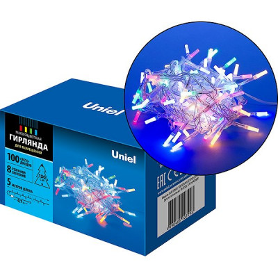Гирлянда Нить  5м, прозр., 100LED, МУЛЬТИ, Uniel [ULD-S0500-100/DTA MULTI IP20 CRYSTAL]