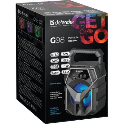 Колонка DEFENDER G98, BT, 5W, Light/BT/FM/TF/USB/AUX [65098]