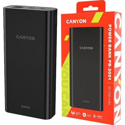 Внешняя батарея CANYON CNE-CPB2001B, батарея 20000 мАч, черная, 2xUSB 