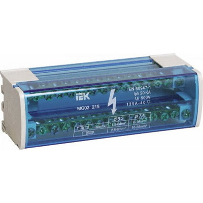 Шины на DIN-рейку в корпусе (кросс-модуль) 2х15 L+PEN, 125А, IEK [YND10-2-15-125]