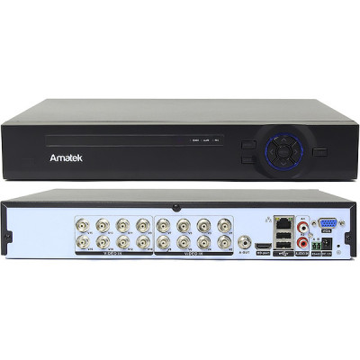 Видеорегистратор HDVR 16BNC Amatek [5MP Lite] + 4IP[2MP]; RCA[2]; HDD[8Tb]; H265+ [AR-HT162NX]