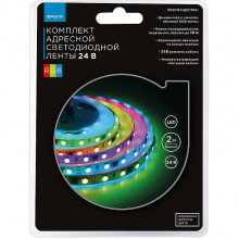Комплект адр. лента LED 24В IP20 SMD5050 60/м, RGB, 14.4Вт/м, 2м, подложка черная, Apeyron [10-92]
