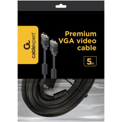 Кабель VGA 15M/15M  5,0м Premium тройной экран, феррит.кольца, черный Cablexpert [CC-PPVGA-5M-B]