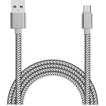 Кабель USB - microUSB, 2.0м, Jet.A [JA-DC22] серебристый, в оплетке, 3А, QC3.0
