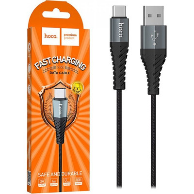 Кабель USB - Type-C, 1.0м, 3А, Hoco X38 Cool Charging, нейлоновая оплетка, черный