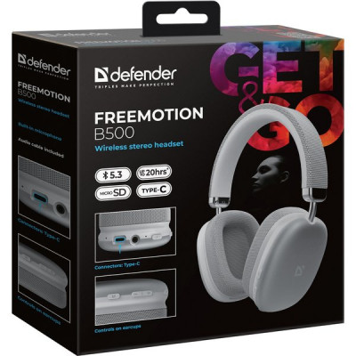 Гарнитура Defender B500 FreeMotion, серебряный, Bluetooth [63503]