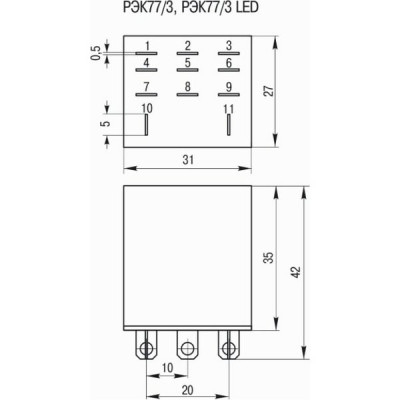 Реле промежуточное 10А 220В 3ПК РЭК77/3 без розетки, IEK [RRP10-3-10-220A]