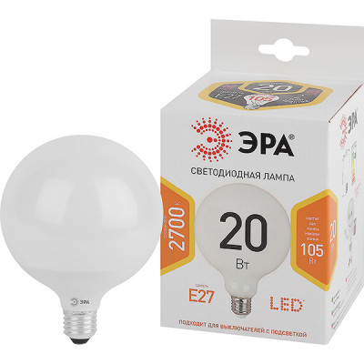 Лампа LED E27/G120 шар, 20W, 2700K, 1600Лм, ЭРА [LED G120-20W-2700K-E27]