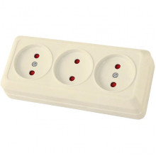 Розетка о/у 3x2P 10А, со шторками, IP20, TDM Ладога [SQ1801-0225] сл. кость