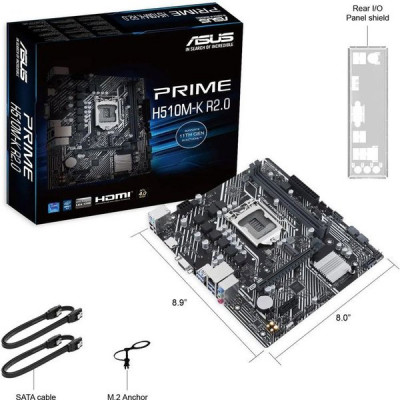 Материнская плата ASUS PRIME H510M-K R2.0, LGA 1200, Intel H470, 2xDDR4, 4xSATA, 1xM.2, 1xPCIe 4.0 x