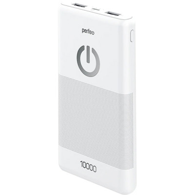 Внешняя батарея Perfeo PF-4297, 10000mAh + Micro usb/In Micro usb/Out USB 1 А, 2.1A/White
