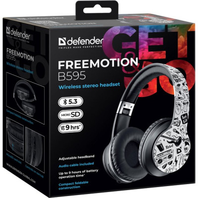 Гарнитура Defender B595 FreeMotion, черный принт, Bluetooth [63596]