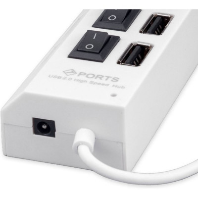 Концентратор USB 2.0 GEMBIRD UHB-U2P7-01W, 7 портов, 7хUSB 2.0, кабель USB 55см, с доп. питанием