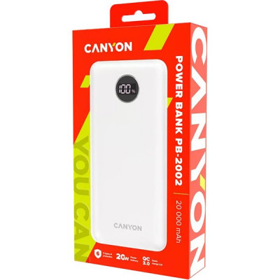 Внешняя батарея CANYON CNE-CPB2002W, батарея 20000 мАч, белая, 2xUSB + Type-C
