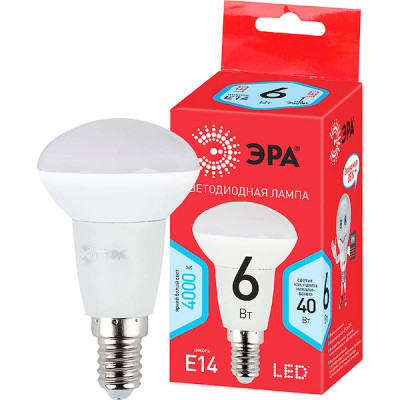 Лампа LED E14/R50 рефлектор,  6W, 4000K, 480Лм, ЭРА [LED R50-6W-840-E14 R]