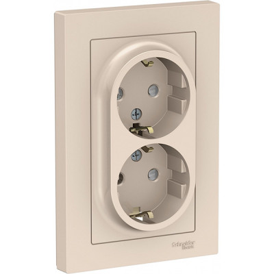 Розетка с/у 2x2P+Е 16A, IP20, со штор., в сборе, Schneider Electric ATLASDESIGN [ATN000226] бежевый