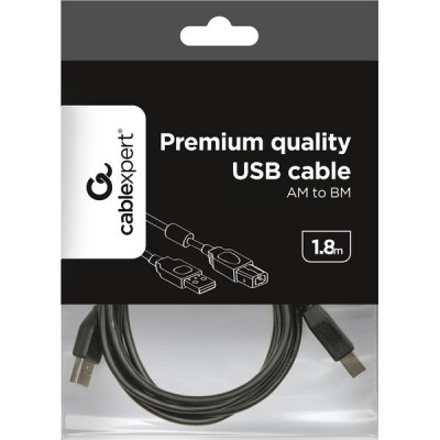 Кабель USB2.0 AM - BM, 1.8м, экран, ферр. фильтры, Cablexpert [CCF2-USB2-AMBM-6] черный