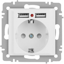 Розетка с/у 2P+E 16А, IP20, со шторками +2xUSB, Intro Accent [6-410-01М] белый матовый