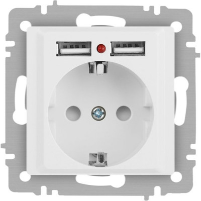 Розетка с/у 2P+E 16А, IP20, со шторками +2xUSB, Intro Accent [6-410-01М] белый матовый