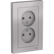 Розетка с/у 2x2P 16A, IP20, в сборе, Schneider Electric ATLASDESIGN [ATN000320] алюминий