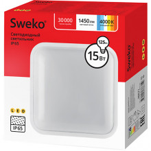 Светильник ЖКХ LED 15W квадрат, 4000K, 1450Лм, IP65, d166*166*66, Sweko [SUL-Q1-15W-230-4000K-WH]