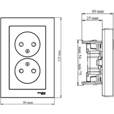 Розетка с/у 2x2P 16A, IP20, в сборе, Schneider Electric ATLASDESIGN [ATN001020] карбон