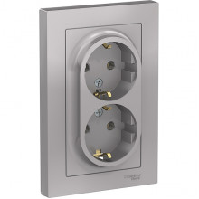 Розетка с/у 2x2P+Е 16A, IP20, в сборе, Schneider Electric ATLASDESIGN [ATN000324] алюминий