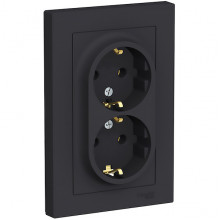 Розетка с/у 2x2P+Е 16A, IP20, в сборе, Schneider Electric ATLASDESIGN [ATN001024][6] карбон