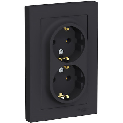 Розетка с/у 2x2P+Е 16A, IP20, в сборе, Schneider Electric ATLASDESIGN [ATN001024][6] карбон