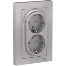 Розетка с/у 2x2P+Е 16A, IP20, со штор., в сборе, Schneider Electric ATLASDESIGN [ATN000326] алюминий