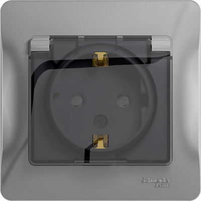 Розетка с/у 2P+E 16А, IP44, с крышкой/шторками, Schneider Electric Glossa [GSL000348] алюминий