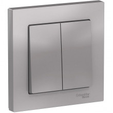 Выключатель с/у 2-кл 10А, IP20, в сборе, Schneider Electric ATLASDESIGN [ATN000352] алюминий