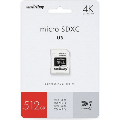 Карта памяти Micro SDXC 512Gb SmartBuy Class 10 U1 R/W:80/40 MB/s с адаптером