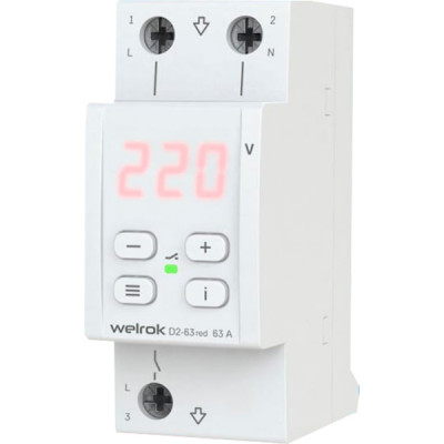 Реле напряжения 1-фазное, 63А, 13900ВА, 100–420В, Welrok [D2-63 red] красный индикатор