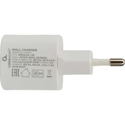Зарядное устройство Cablexpert, USB+Type-C, QC3.0+PD20W [MP3A-PC-46] белый