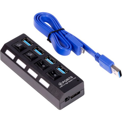 Концентратор USB 3.0 SmartBuy, 4 порта, черный [SBHA-7304-B]