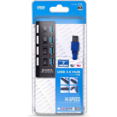 Концентратор USB 3.0 SmartBuy, 4 порта, черный [SBHA-7304-B]